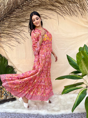 Peach Embroidered Boho Maxi Dress