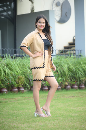 Beige Ric Rac Shirt and Shorts (2 piece) Coord Set