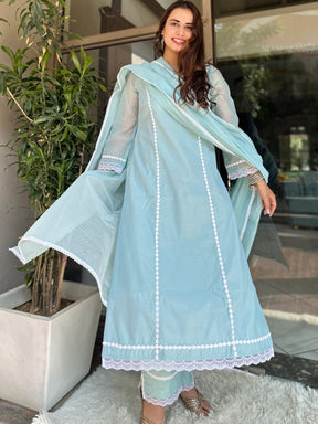 Blue Chanderi Cotton Suit Set