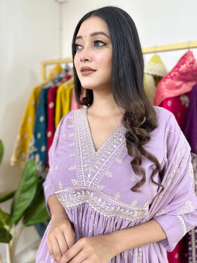 Lilac Frock Style Kurta Set