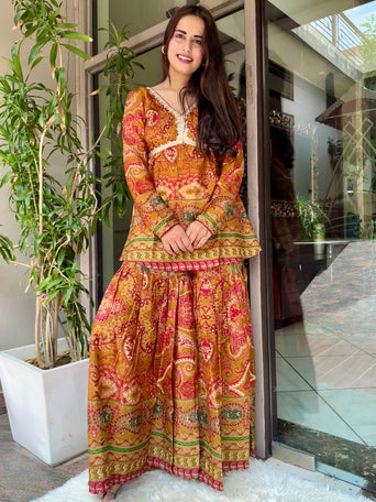 Golden Printed Sharara Set