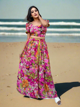 Pink Floral Printed Crop Top Skirt Set