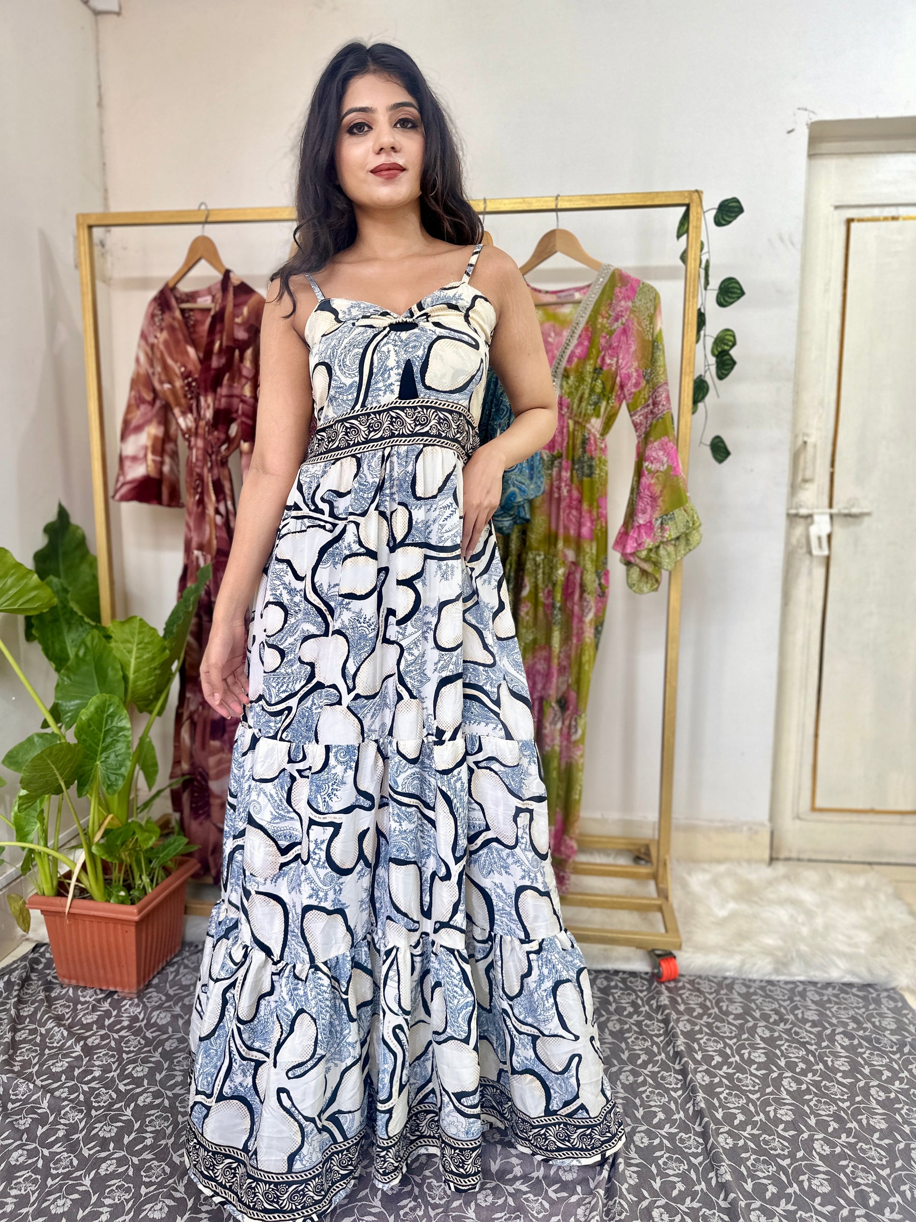 White Floral Printed Boho Maxi Dress