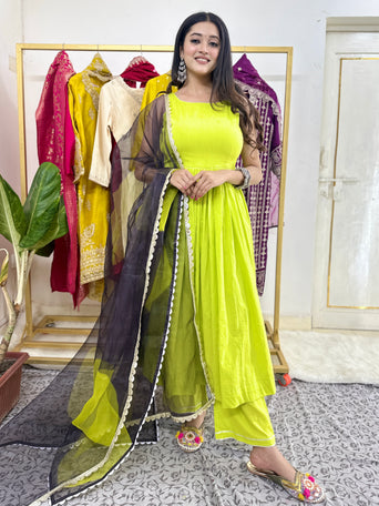 Parrot Green Backless Kurta Set
