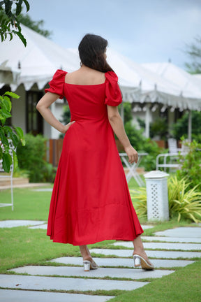 Red Slit Cotton Maxi Dress