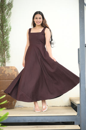 Brown Skater Midi Dress