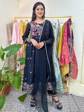 Black Embroidered Anarkali Kurta Set