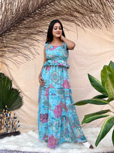 Blue Tie-Strap Boho Maxi Dress