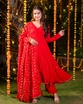 Red Georgette Suit Set