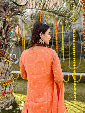 Orange Lurex Straight Fit Suit Set