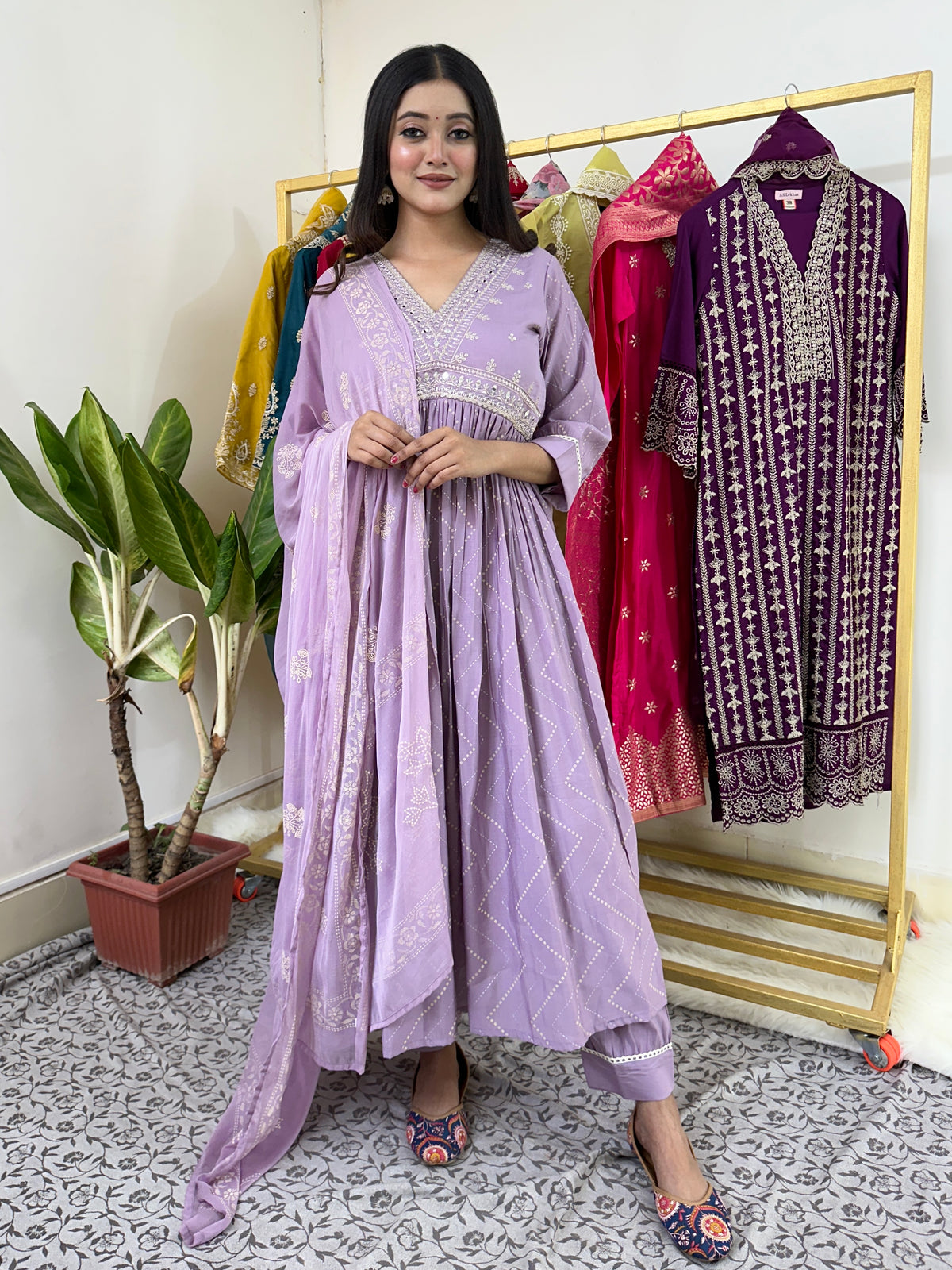Lilac Frock Style Kurta Set