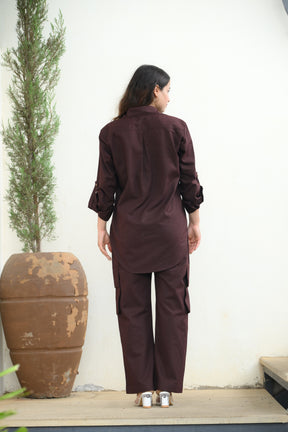 Brown Cargo Shirt and Cargo Pant Coord Set