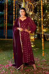Purple Balloon Sleeves Suit Set