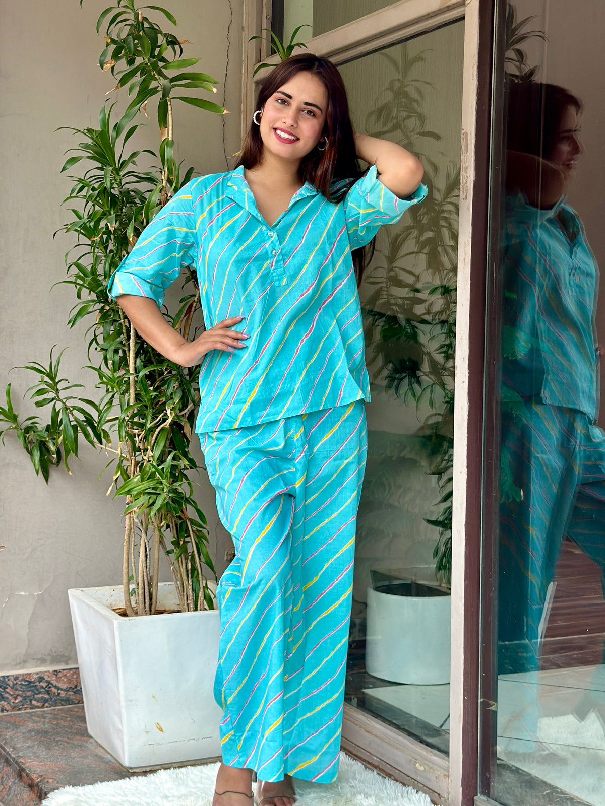 Blue Leheriya Cotton Coord Set