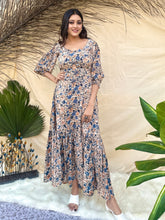 Beige Floral Printed Backless Midi Dress