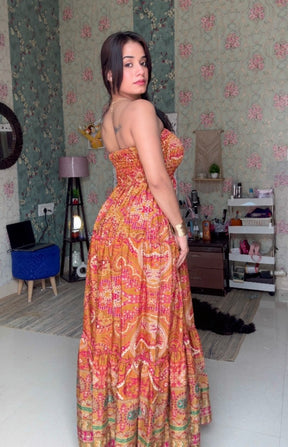 Floral Shoulder Less Boho Maxi Dress