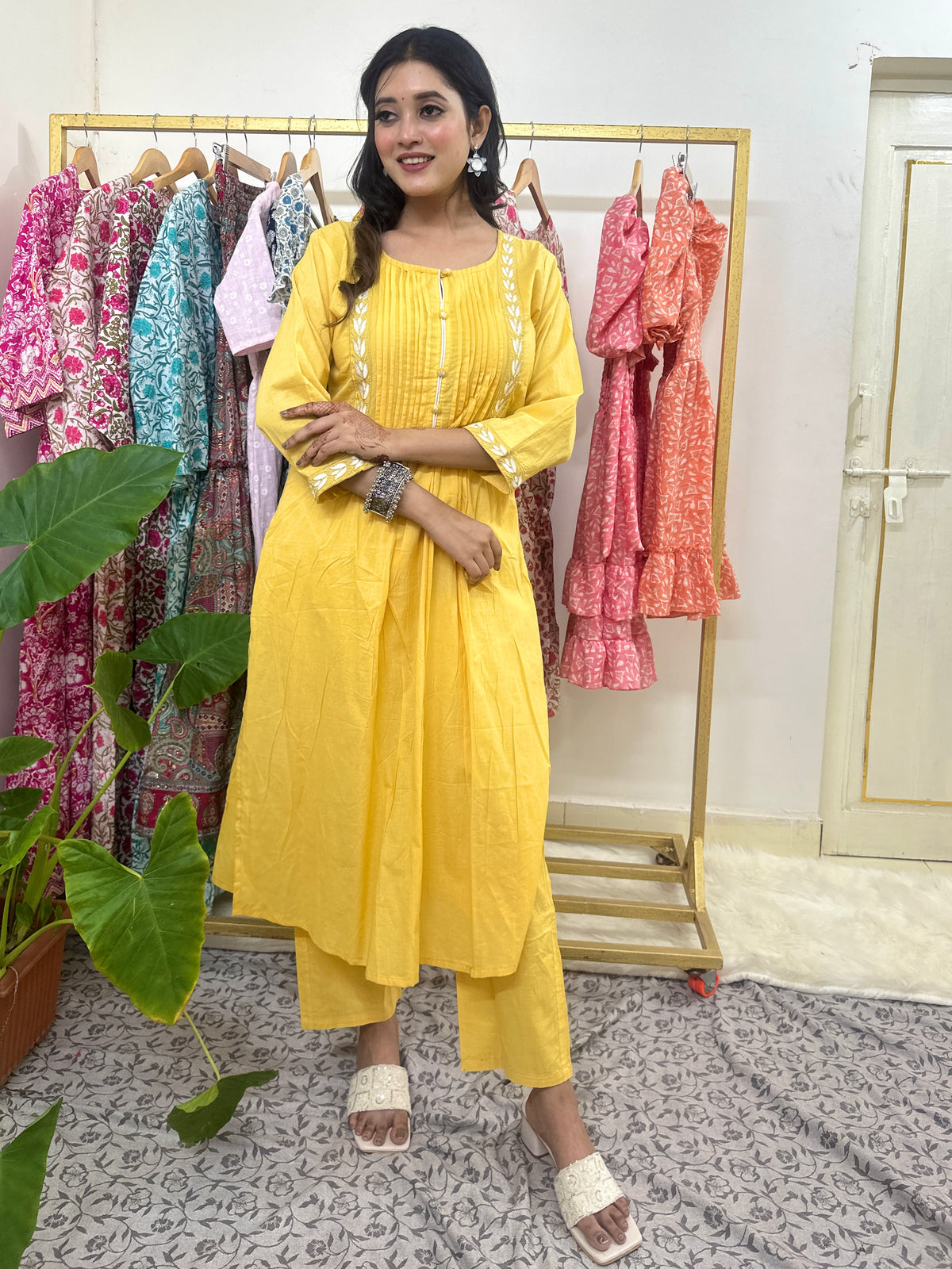 Yellow Printed Cotton Coord Set