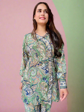 Green Paisley Foil Printed Coordinates