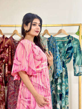 Pink Printed Boho Long Dress
