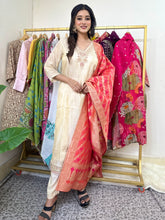 Shiny Beige Color Kurta Set with Red Dupatta