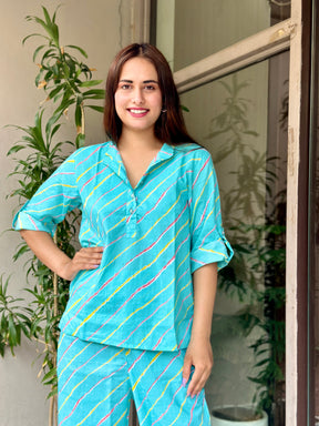 Blue Leheriya Cotton Coord Set