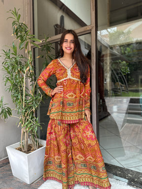 Golden Printed Sharara Set