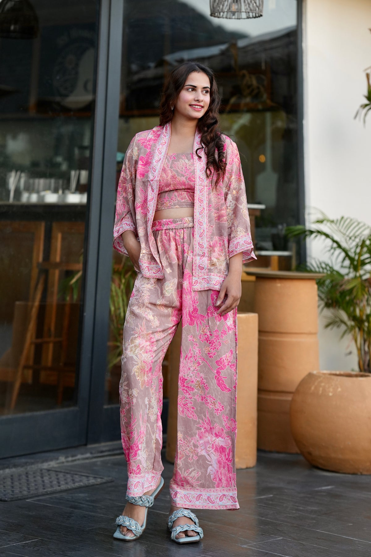 Pinkish Foil Printed 3 Piece Set