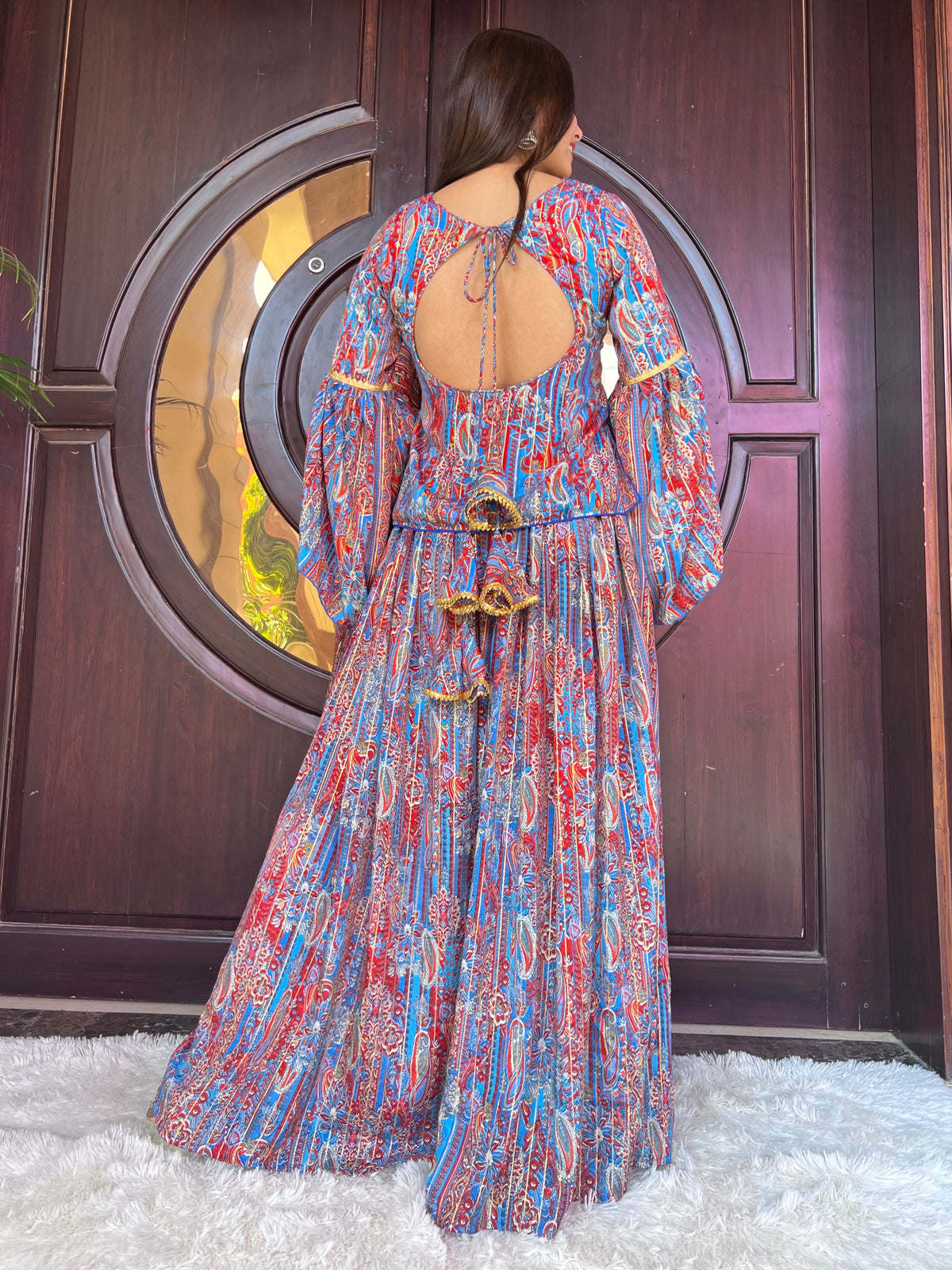Red and Blue Ethnic Motifs Sharara Set