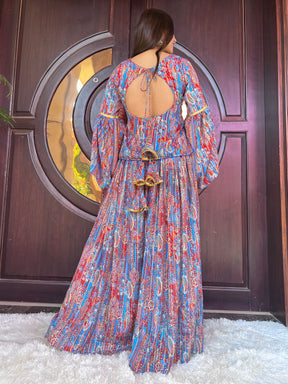 Red and Blue Ethnic Motifs Sharara Set
