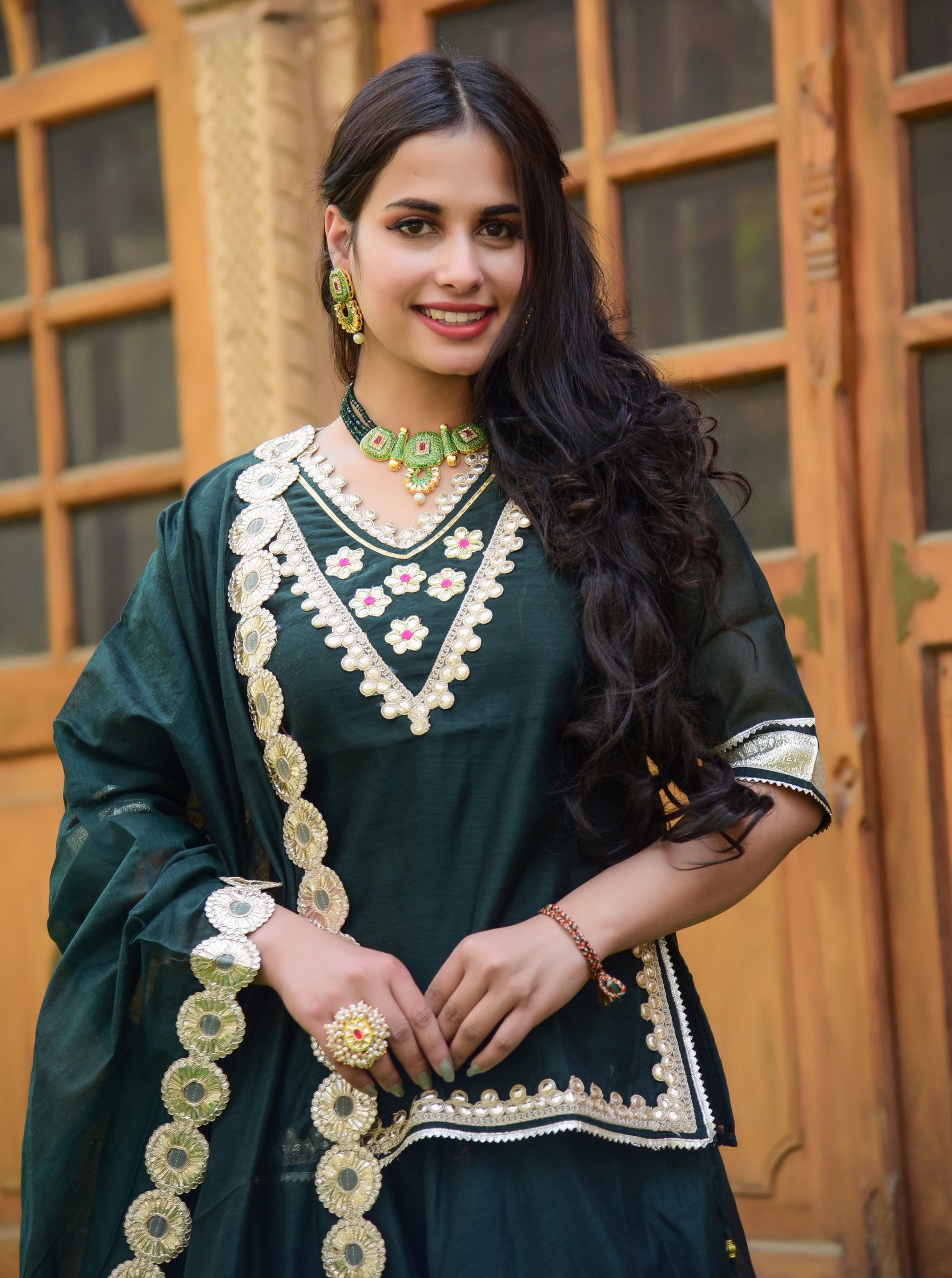 Dark Green Peplum Lehenga Set Dark Green Peplum Lehenga Set