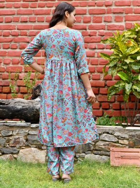 Alia Cut Blue Floral Kurta Set