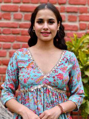 Alia Cut Blue Floral Kurta Set