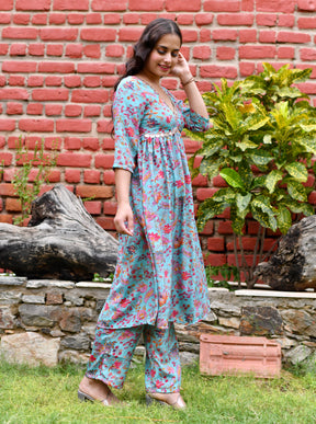 Alia Cut Blue Floral Kurta Set