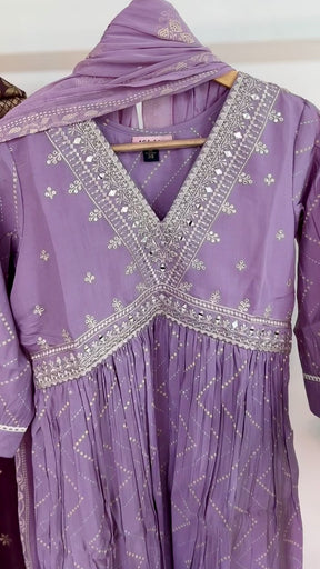 Lilac Frock Style Kurta Set