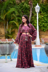 Lurex Mirrror Work Embroidery Crop Top and Skirt