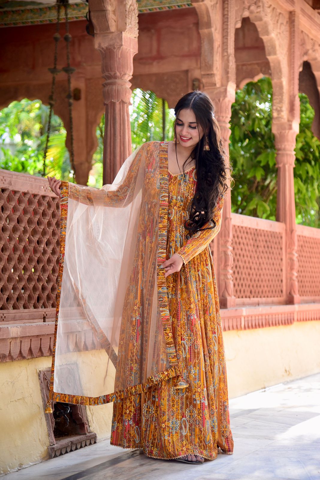 Golden Lurex Anarkali Kurta with Dupatta